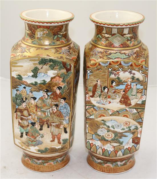 A pair of Japanese Satsuma pottery square baluster vases, early 20th century, 31cm